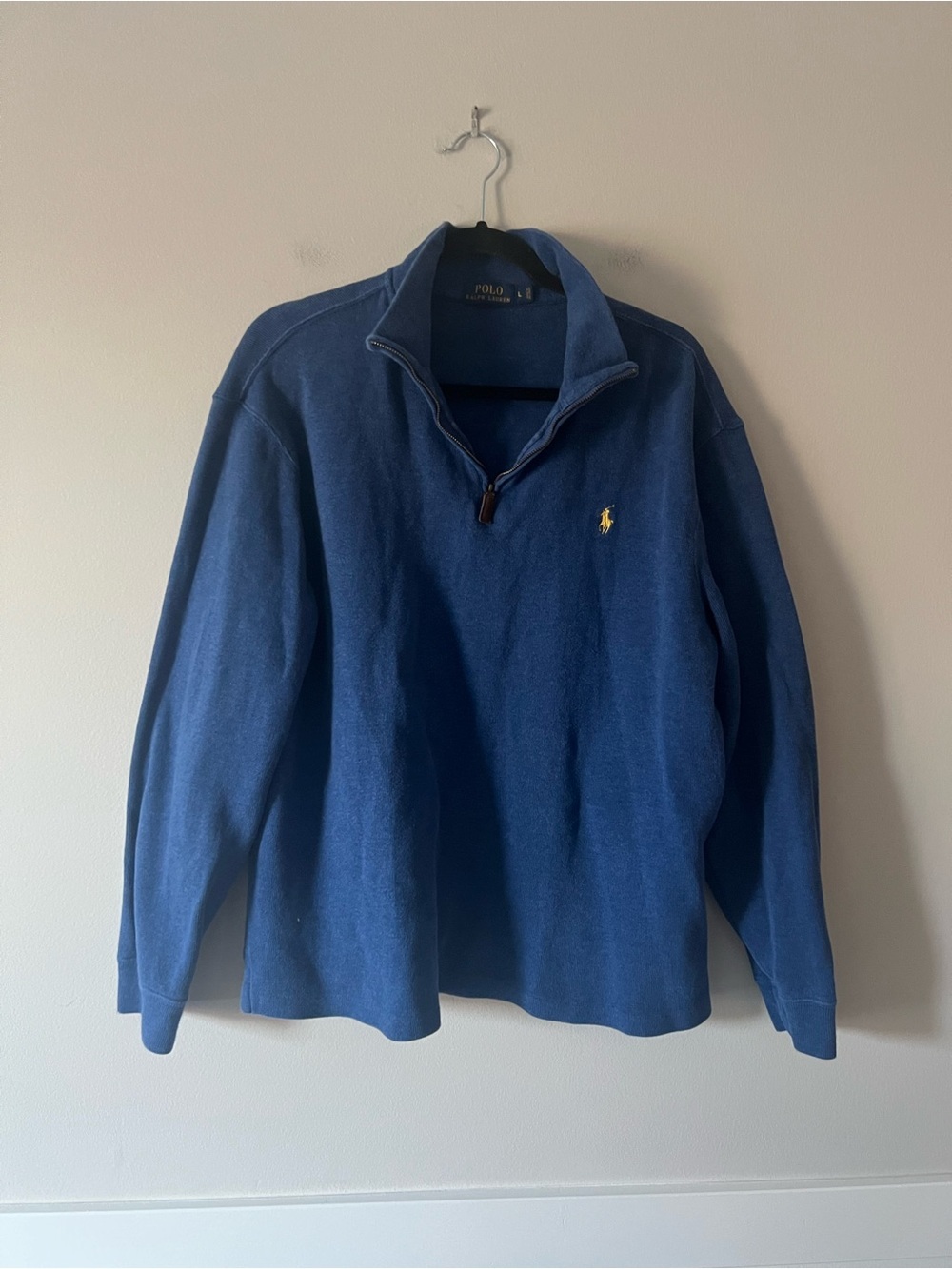 Polo Ralph Lauren Blue Quarter Zip Pullover Sweater Large Cotton Pony Logo